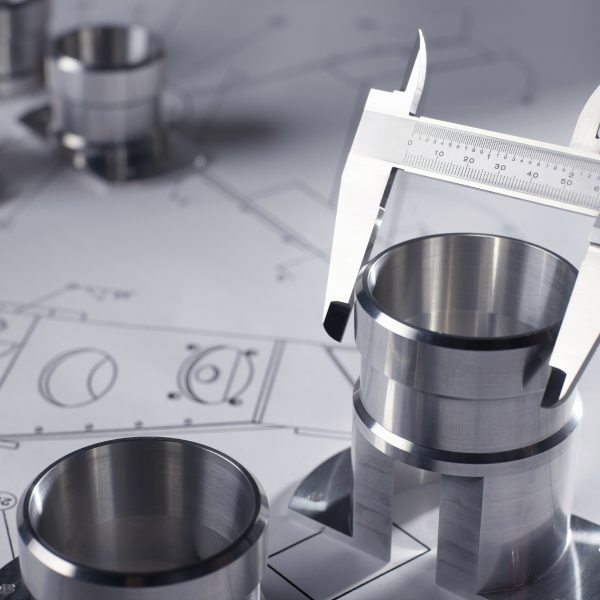 Dial calipers measuring a precision made component